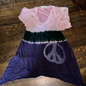 Cutest pink / purple t shirt dress with a peace sign - tie dye